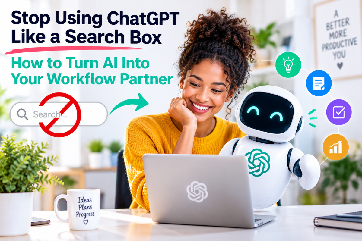 Professional using ChatGPT as an AI workflow partner to improve productivity, automate tasks, and streamline business processes