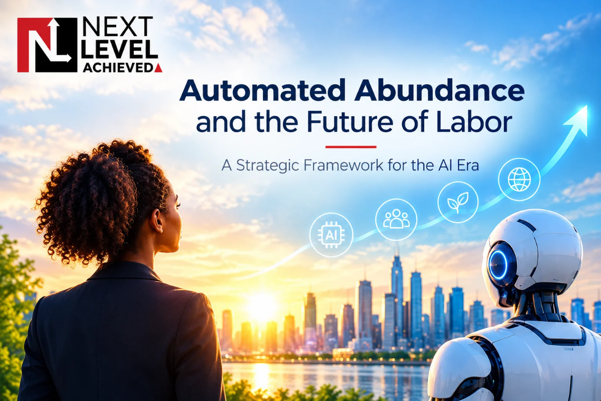 Alt text: Next Level Achieved – Automated Abundance and the Future of Labor in the AI Era, illustrating human-AI collaboration, technological innovation, and sustainable economic growth. Alt text: Next Level Achieved – Automated Abundance and the Future of Labor in the AI Era, illustrating human-AI collaboration, technological innovation, and sustainable economic growth.