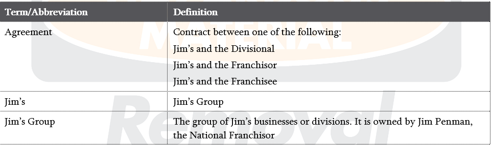 Definitions Table