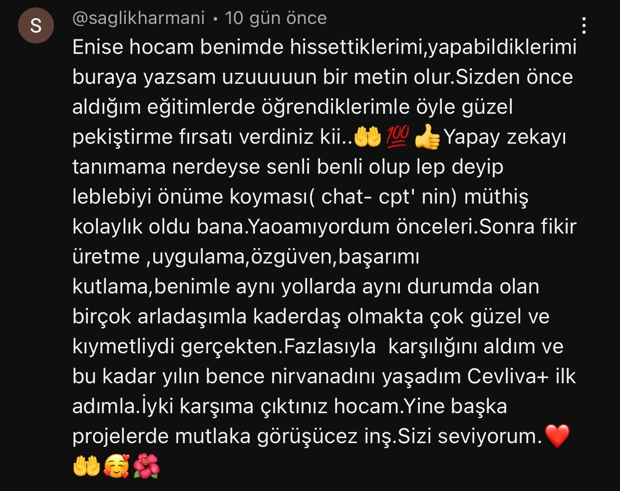 Danışan başarı paylaşımı ekran görüntüsü