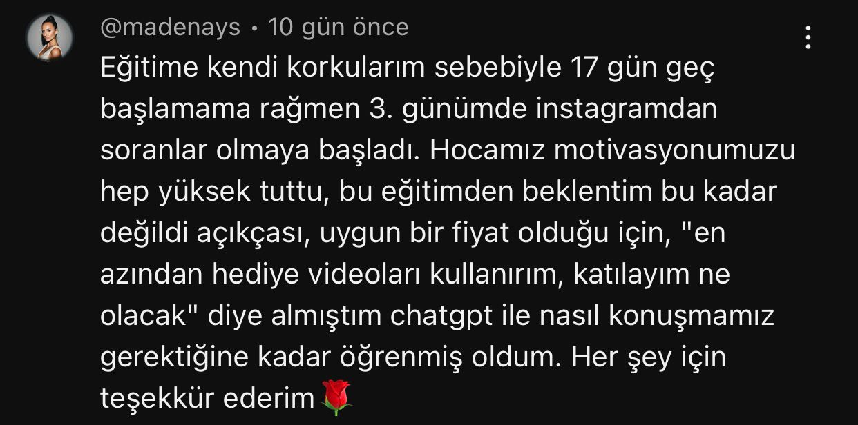 Müşteri mesajı ekran görüntüsü