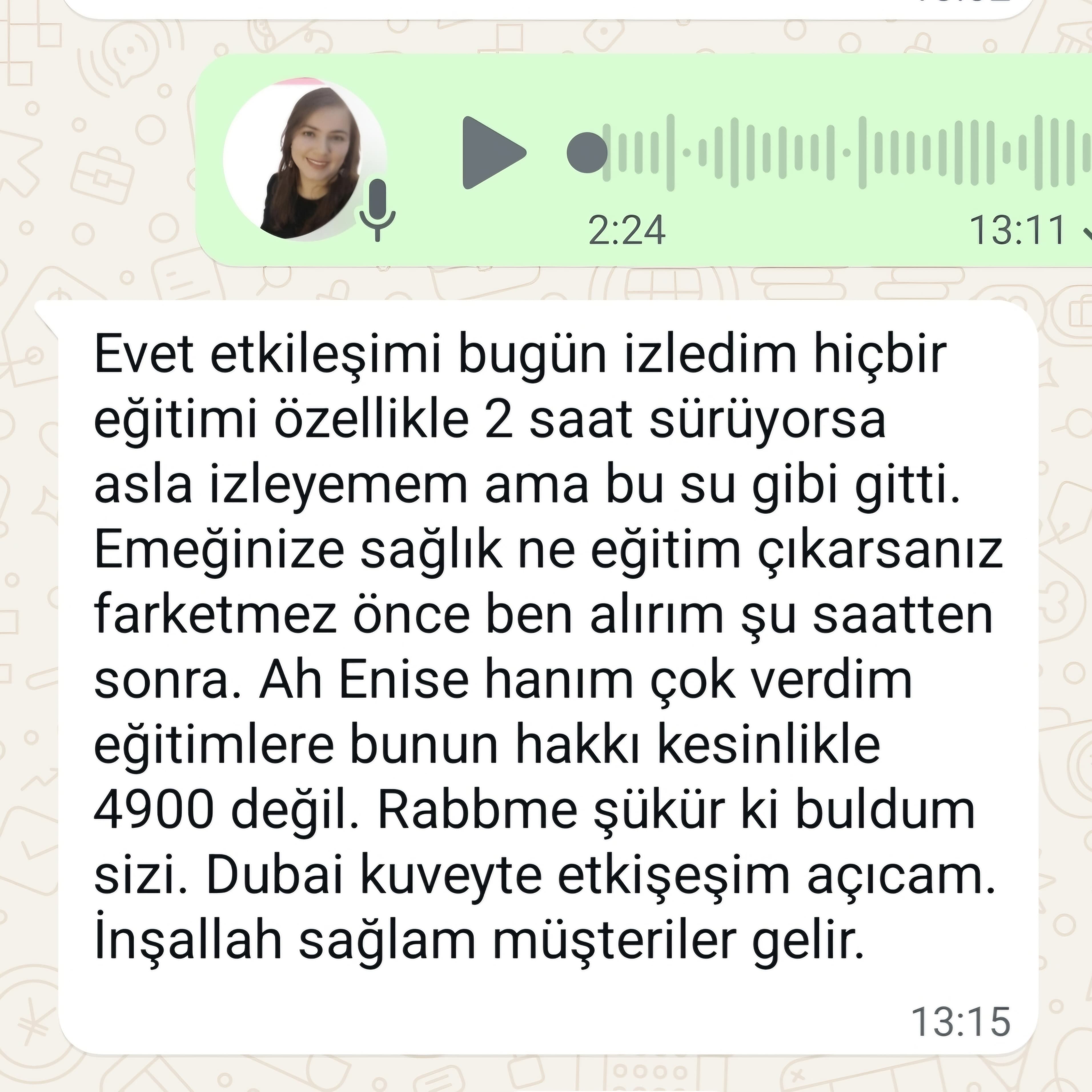 Öğrenci yorumu ekran görüntüsü