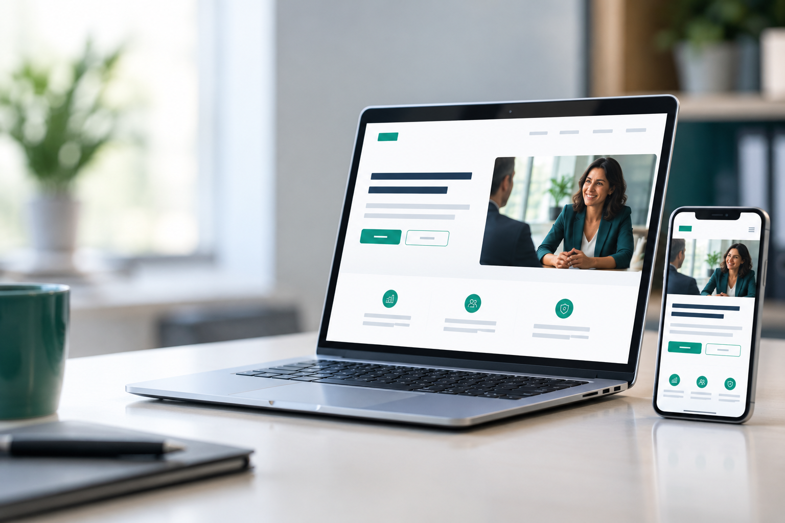 Co-branded partner website shown on a laptop and phone