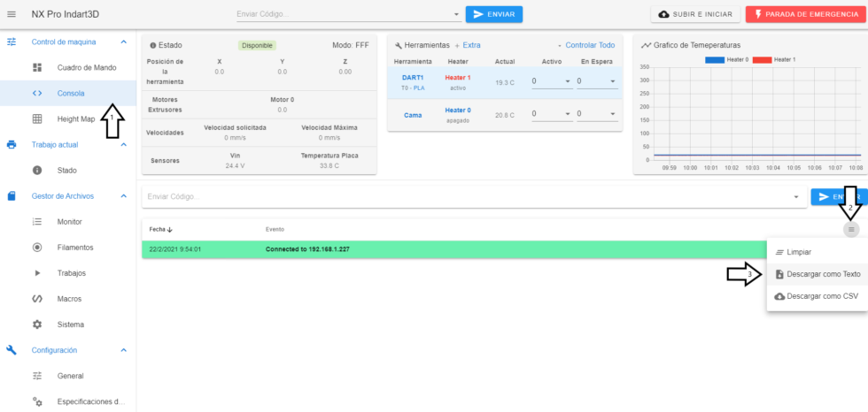 Web interface alerts - INDART3D