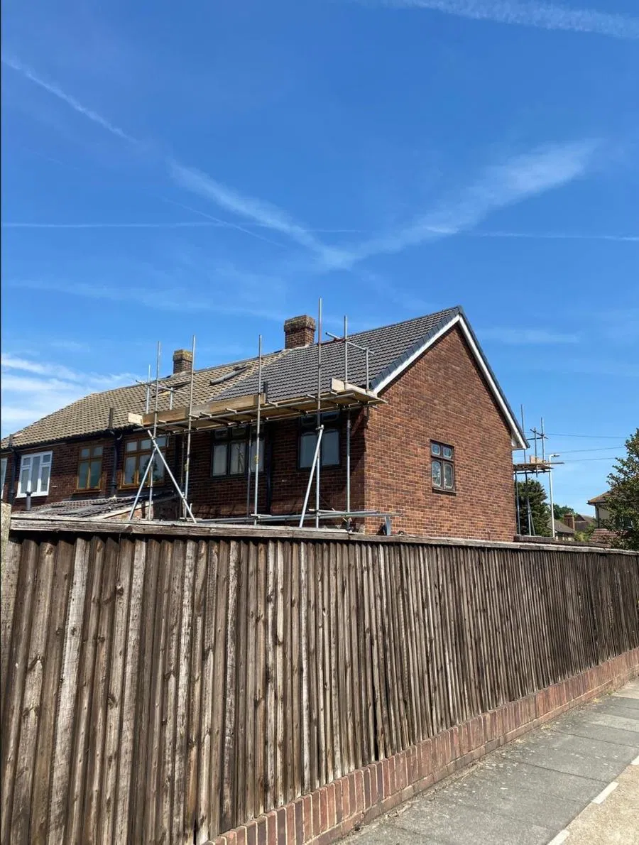Re-roof in progress on a semi-detached house