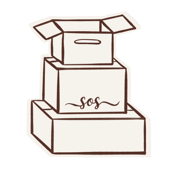Illustration of labeled moving boxes — professional move management services by Shannon's Organizing Solutions Lake Havasu City AZ