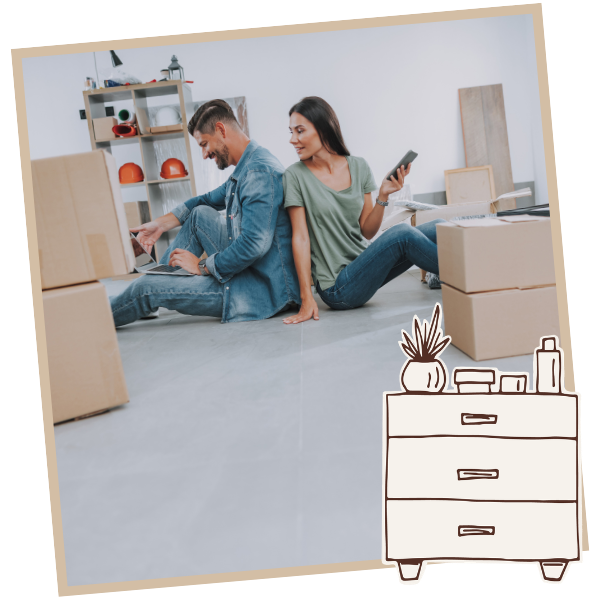  Busy professionals surrounded by moving boxes — professional organizer for moving services Shannon's Organizing Solutions AZ