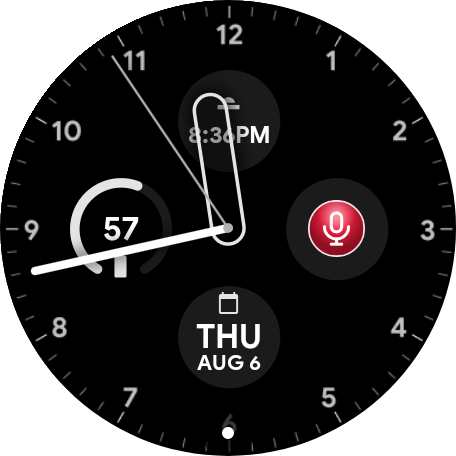 The real Pixel Watch face with the My One Button complication, in your colour
