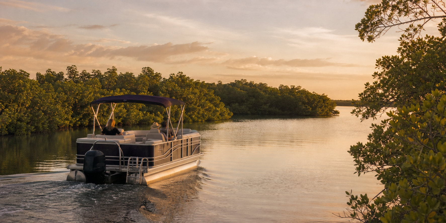 Pontoon ride through the lagoon