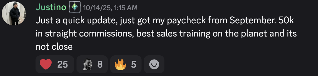 Justino — $50k in straight commissions, September paycheck