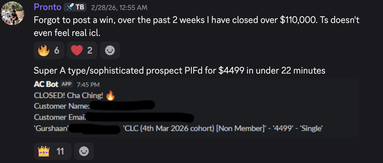 Pronto — $110k closed in 2 weeks, $4499 PIF