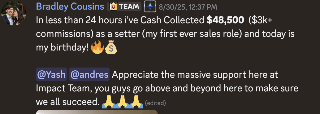 Bradley Cousins — $48,500 in 24 hours, first ever sales role