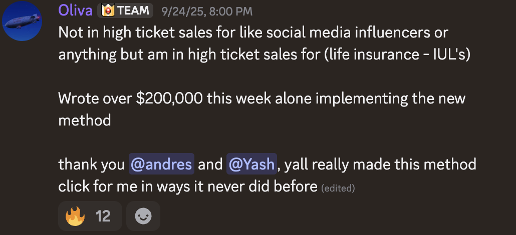 Oliva — $200k week in life insurance / IUL sales