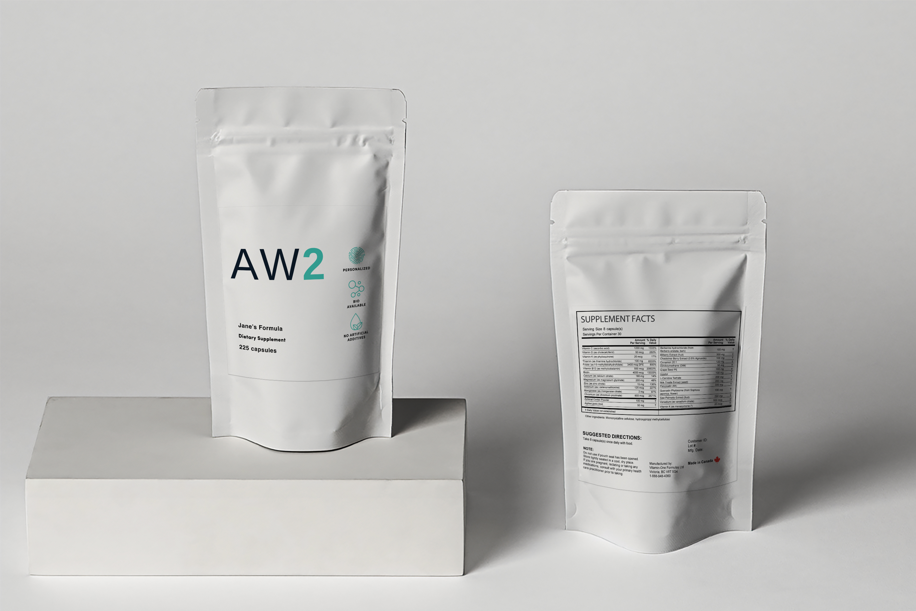 AW2 personalized supplement — front and back