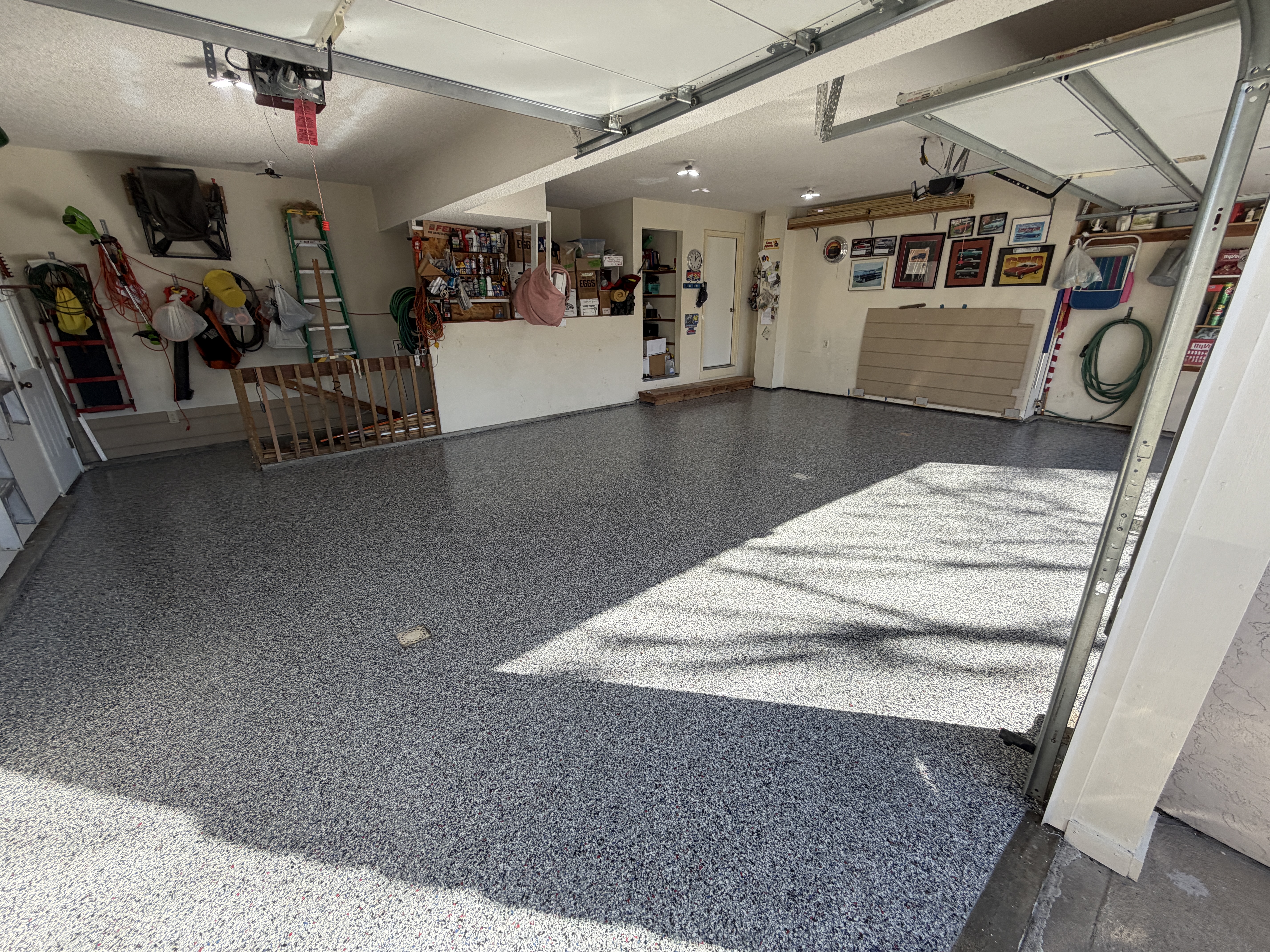 Charcoal flake epoxy polyaspartic garage floor Kansas City KC
