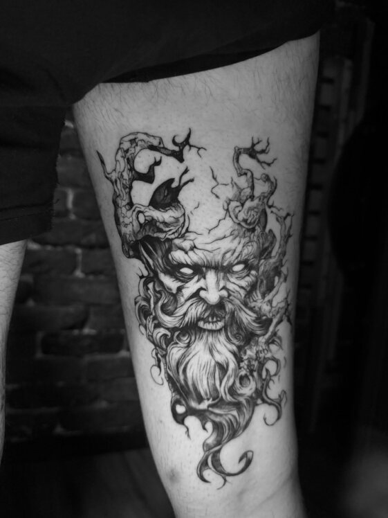 Blackwork Hand skeleton tattoo