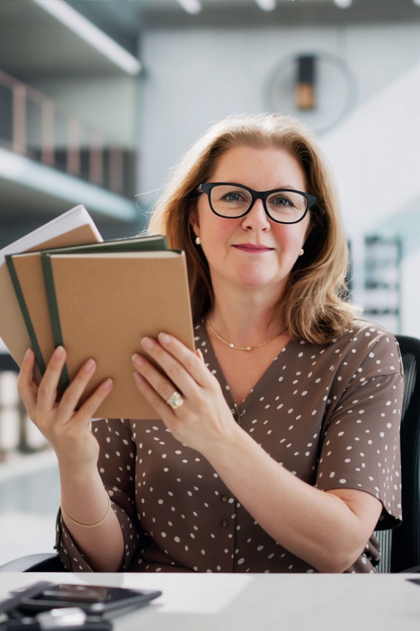 Kylie Macrokanis holding two of her books
