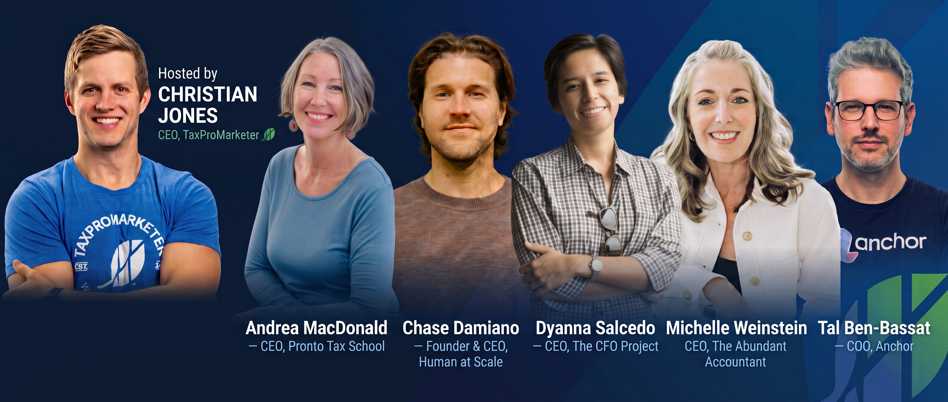 State of the Tax & Accounting Industry panel: host Christian Jones with Andrea MacDonald, Chase Damiano, Dyanna Salcedo, Michelle Weinstein and Tal Ben-Bassat