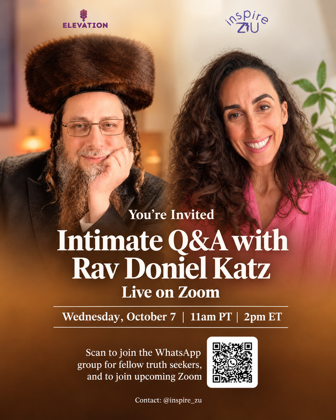Intimate Q&A with Rav Doniel Katz, live on Zoom, Wednesday October 7, 11am PT, 2pm ET