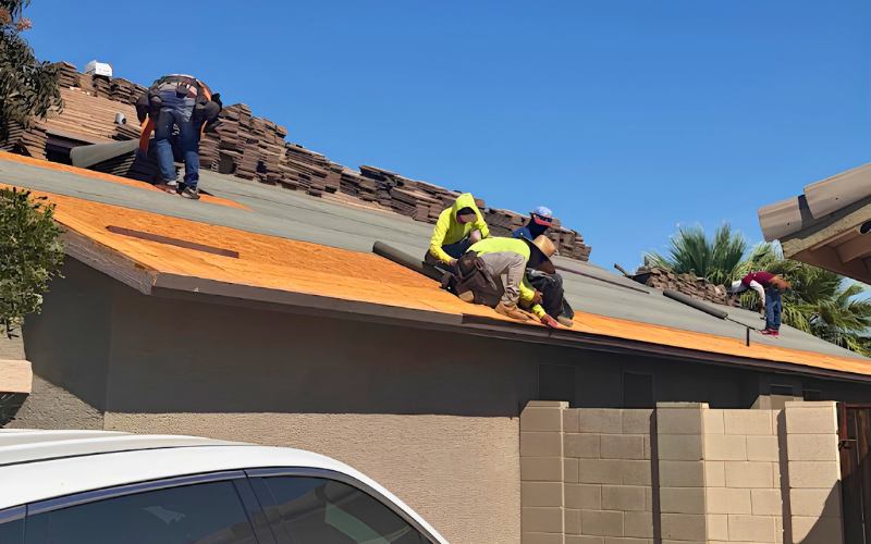 Mulcock Roofing crew installing tile roof on East Valley home