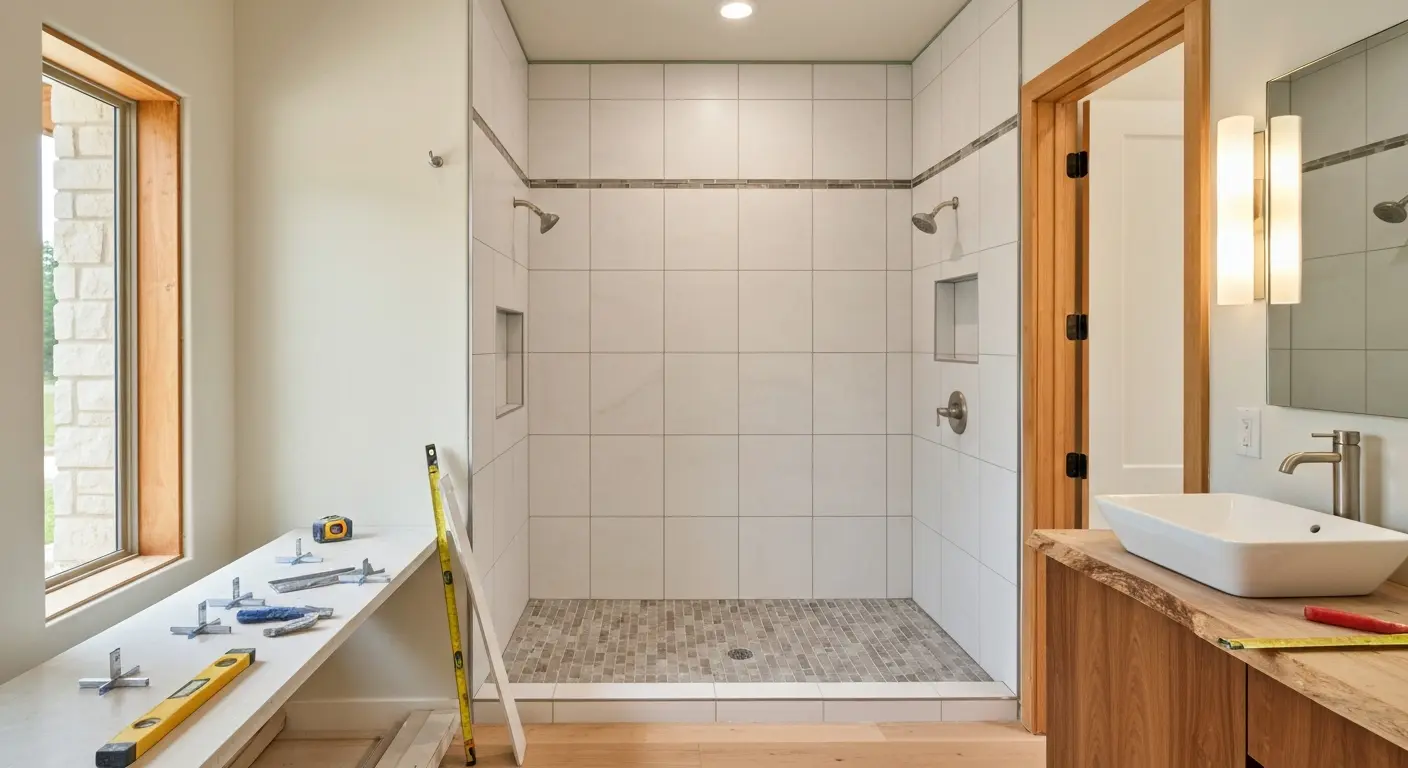 Bathroom remodel with tile shower and vanity