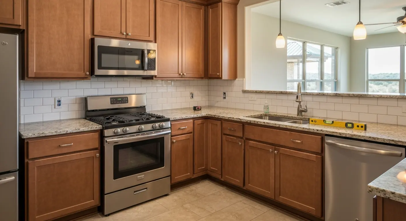 Updated kitchen with modern fixtures and countertops