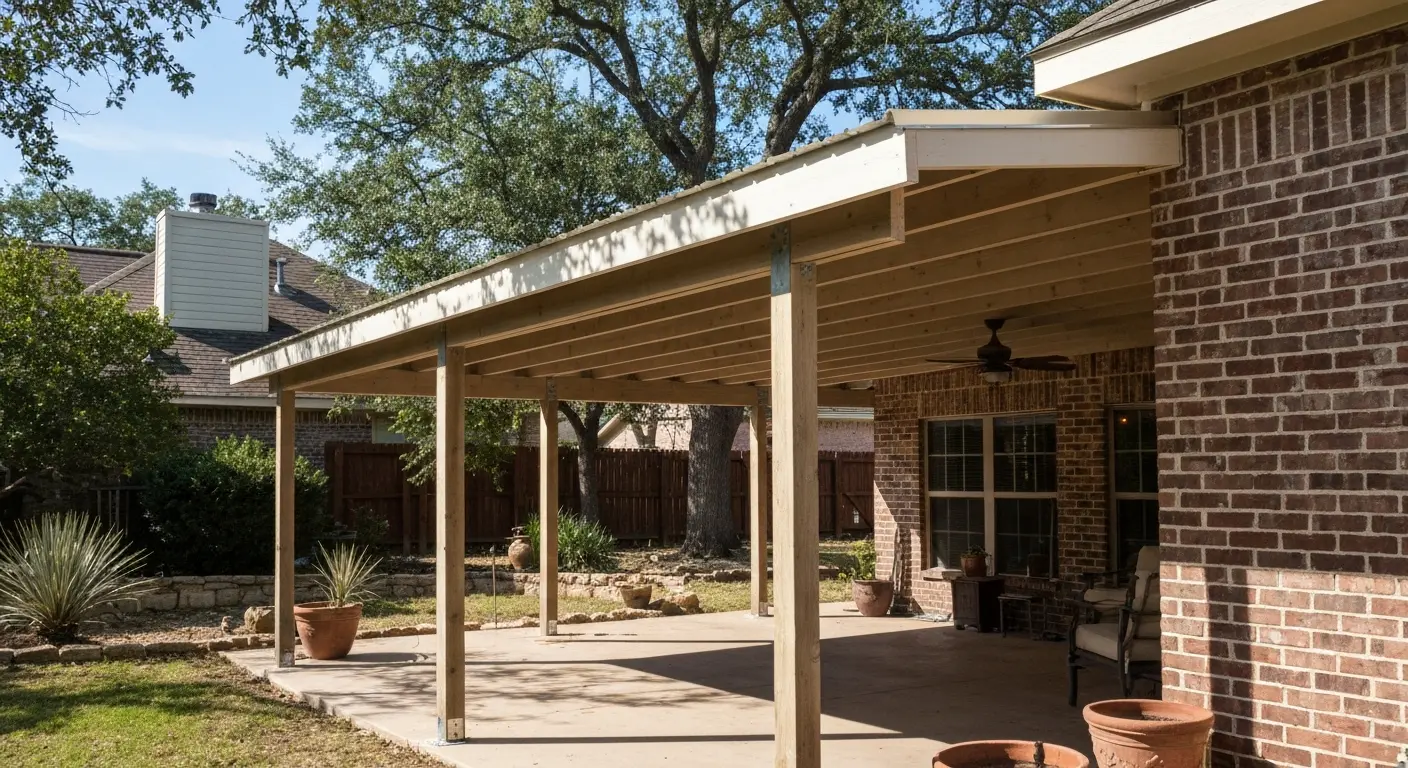 Patio cover structure in San Antonio backyard