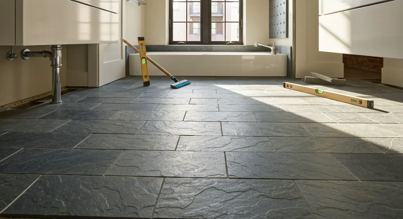Natural slate stone bathroom floor