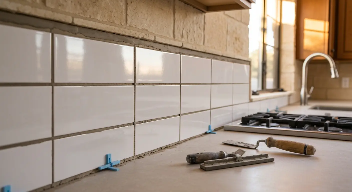 Ceramic tile backsplash installation