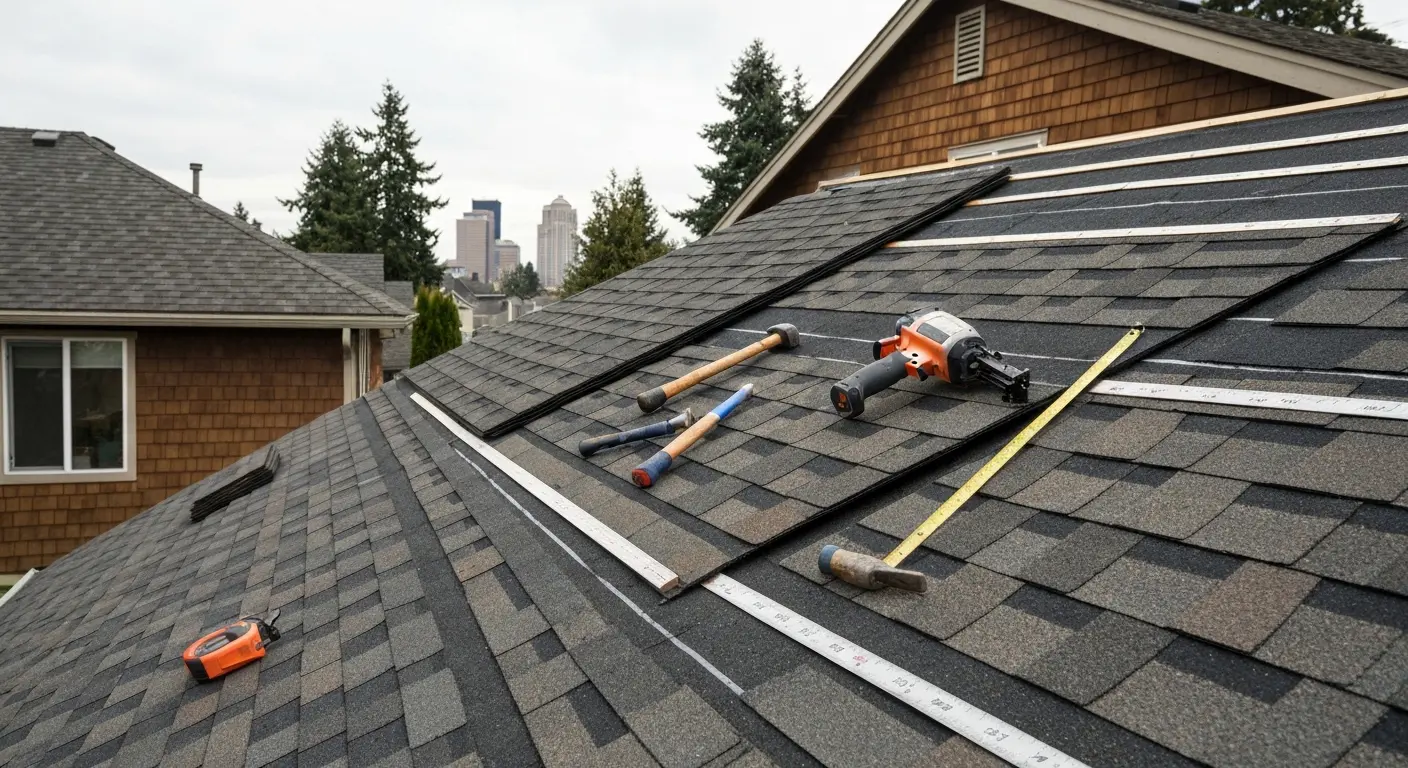 Roof repair work on Seattle home