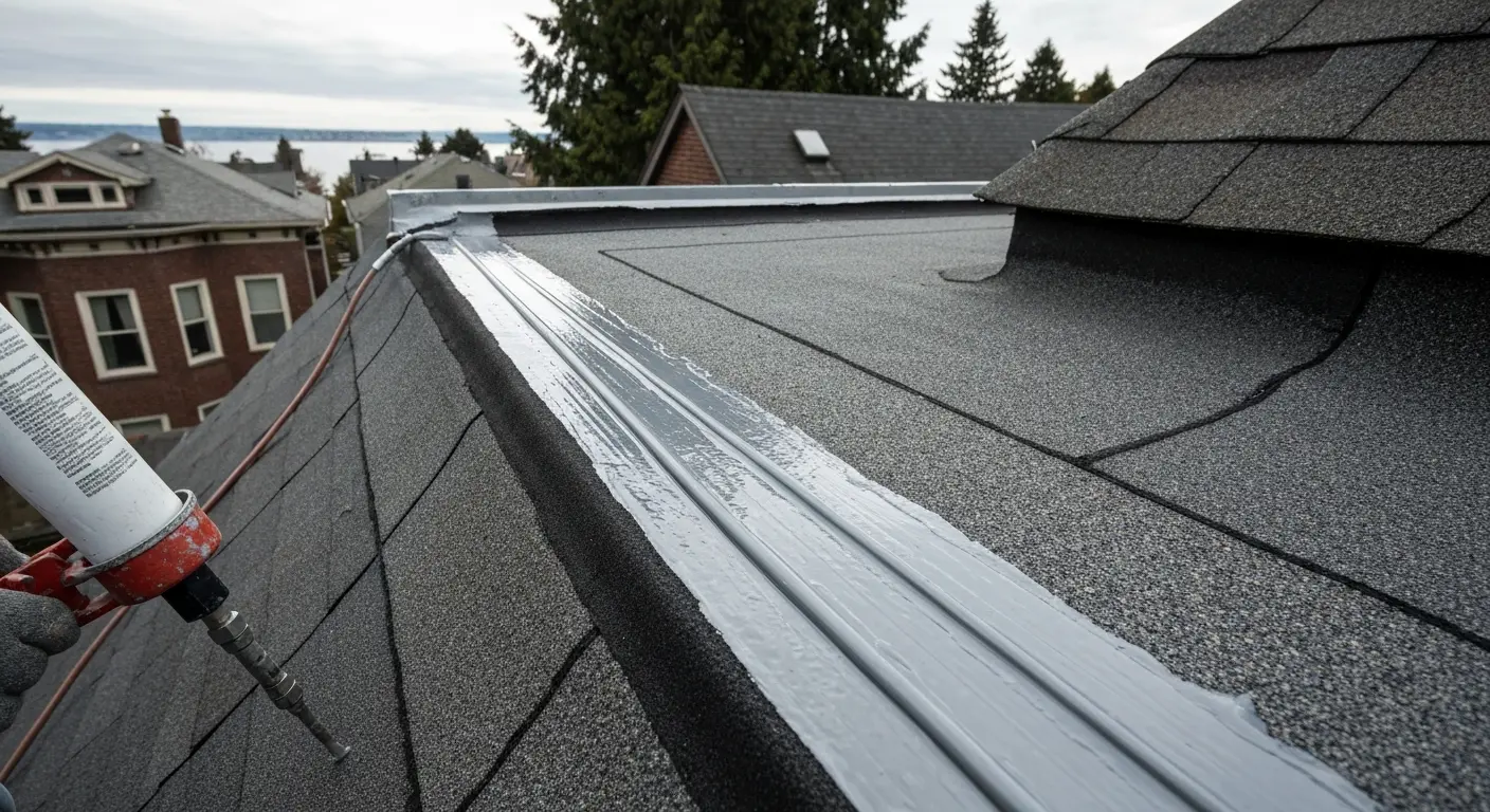 Roof sealant application on University District building
