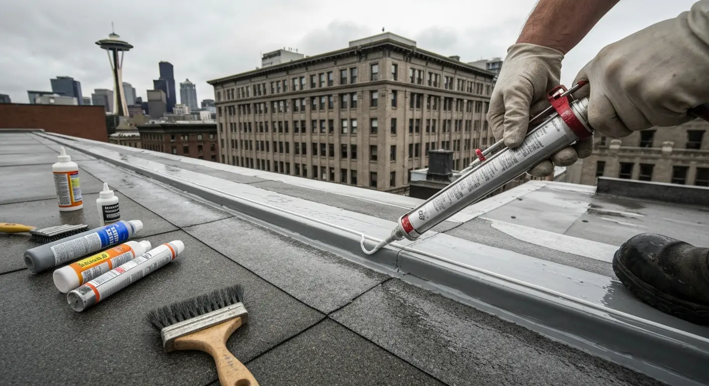 Waterproofing application on Downtown Seattle roof