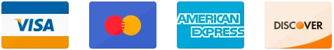 Accepted payment methods: Visa, Mastercard, American Express, and Discover.