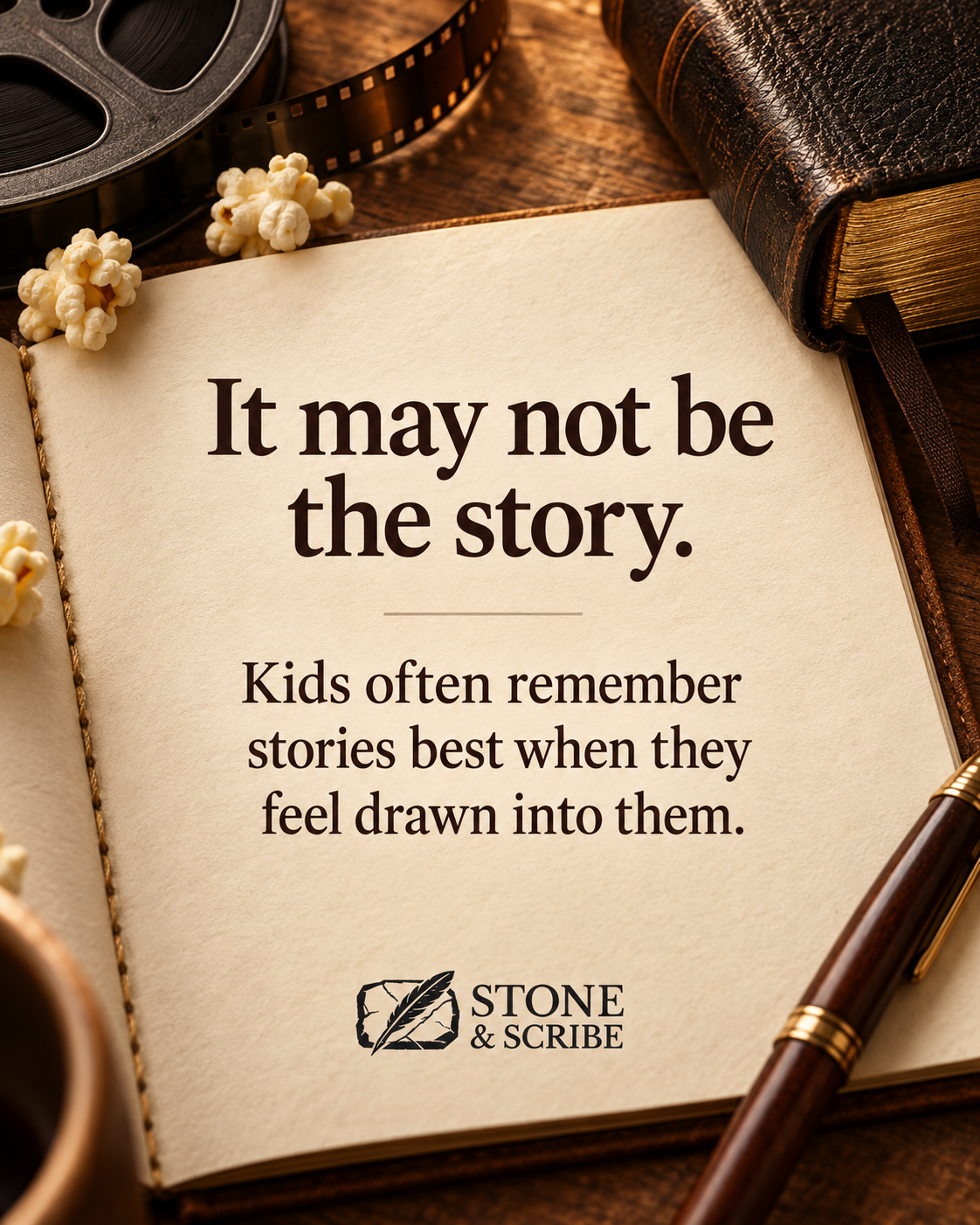 Stone and Scribe graphic explaining that children often remember stories better when they feel drawn into them