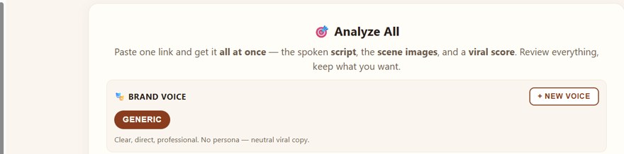 The Analyze All screen with a saved Brand Voice