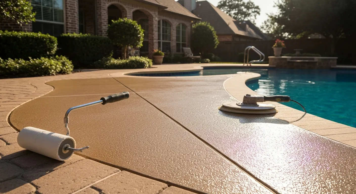Outdoor patio and pool deck coating