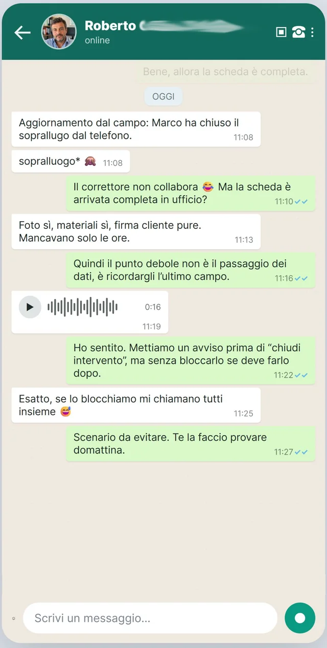 Conversazione WhatsApp col titolare di un'impresa di servizi