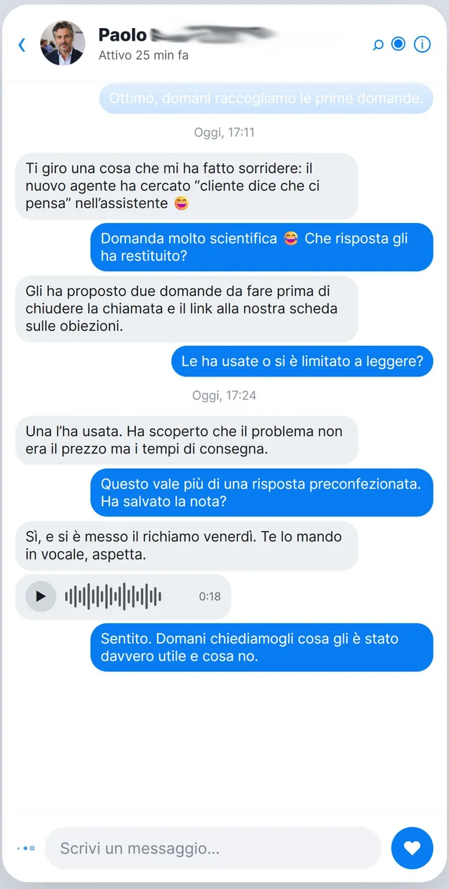 Conversazione Messenger col responsabile di una società di formazione