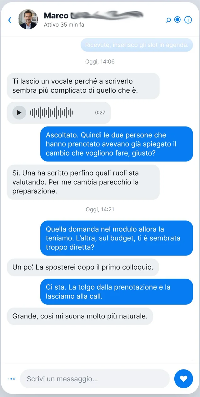 Conversazione Messenger col titolare di uno studio di consulenza