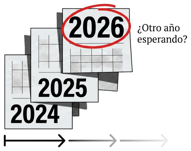 Calendarios apilados de años consecutivos, con el año en curso marcado en rojo: ¿otro año esperando?
