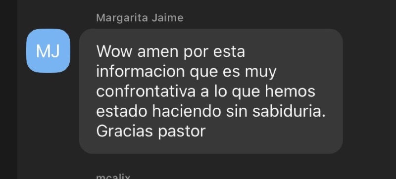 Testimonio de Margarita Jaime: &laquo;Wow amen por esta información que es muy confrontativa a lo que hemos estado haciendo sin sabiduría. Gracias pastor&raquo;