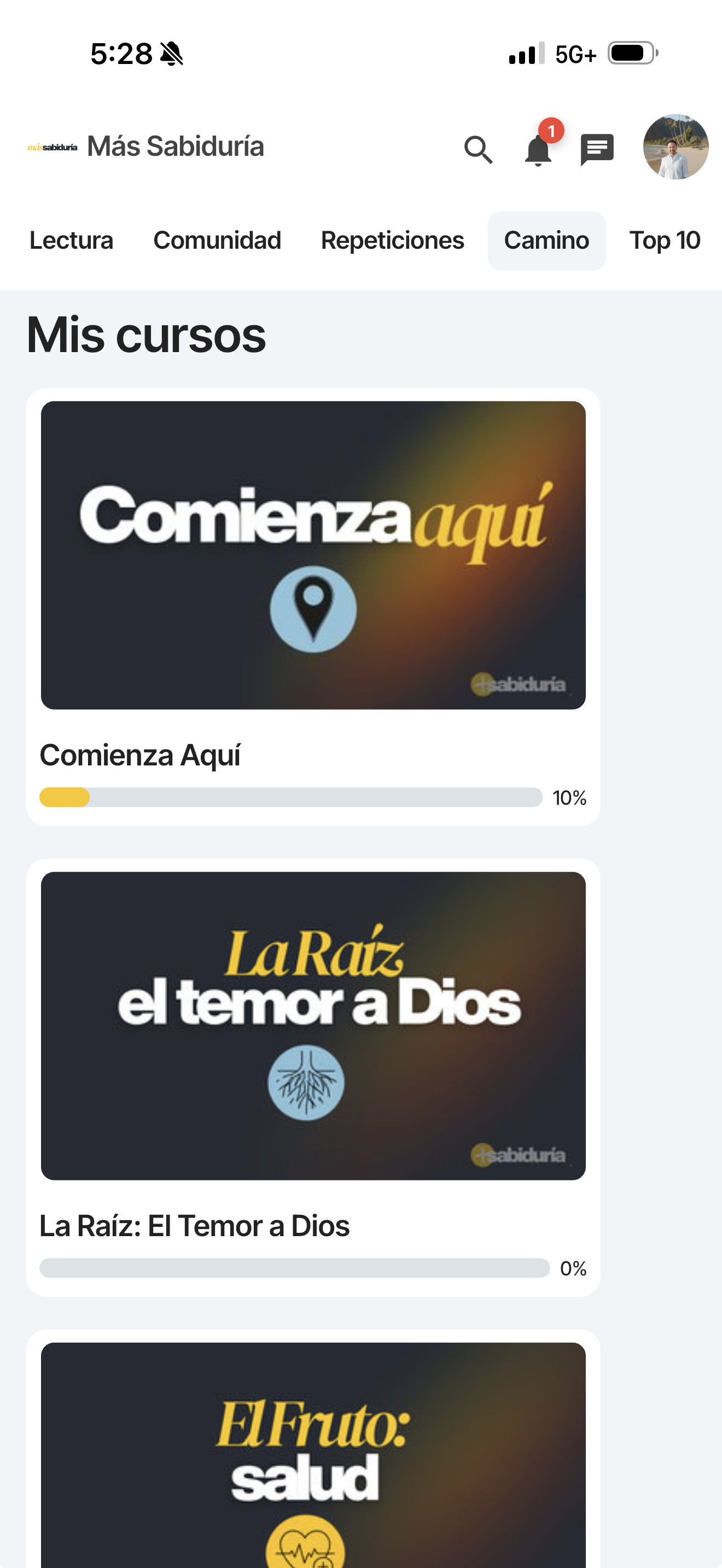 Pantalla de El Camino de la Sabiduría en la aplicación