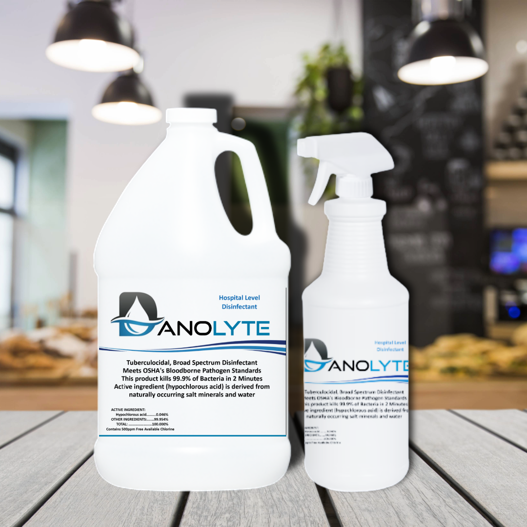 The Danolyte Disinfectant gallon and quart spray bottle