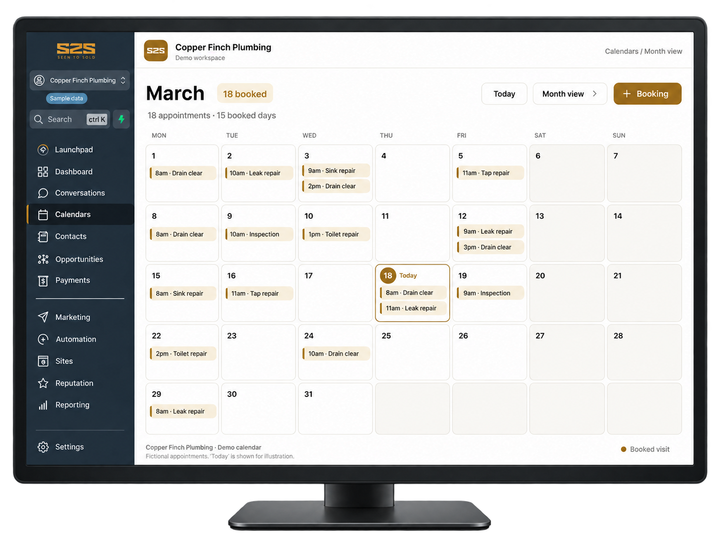 An example month of bookings taken by the system