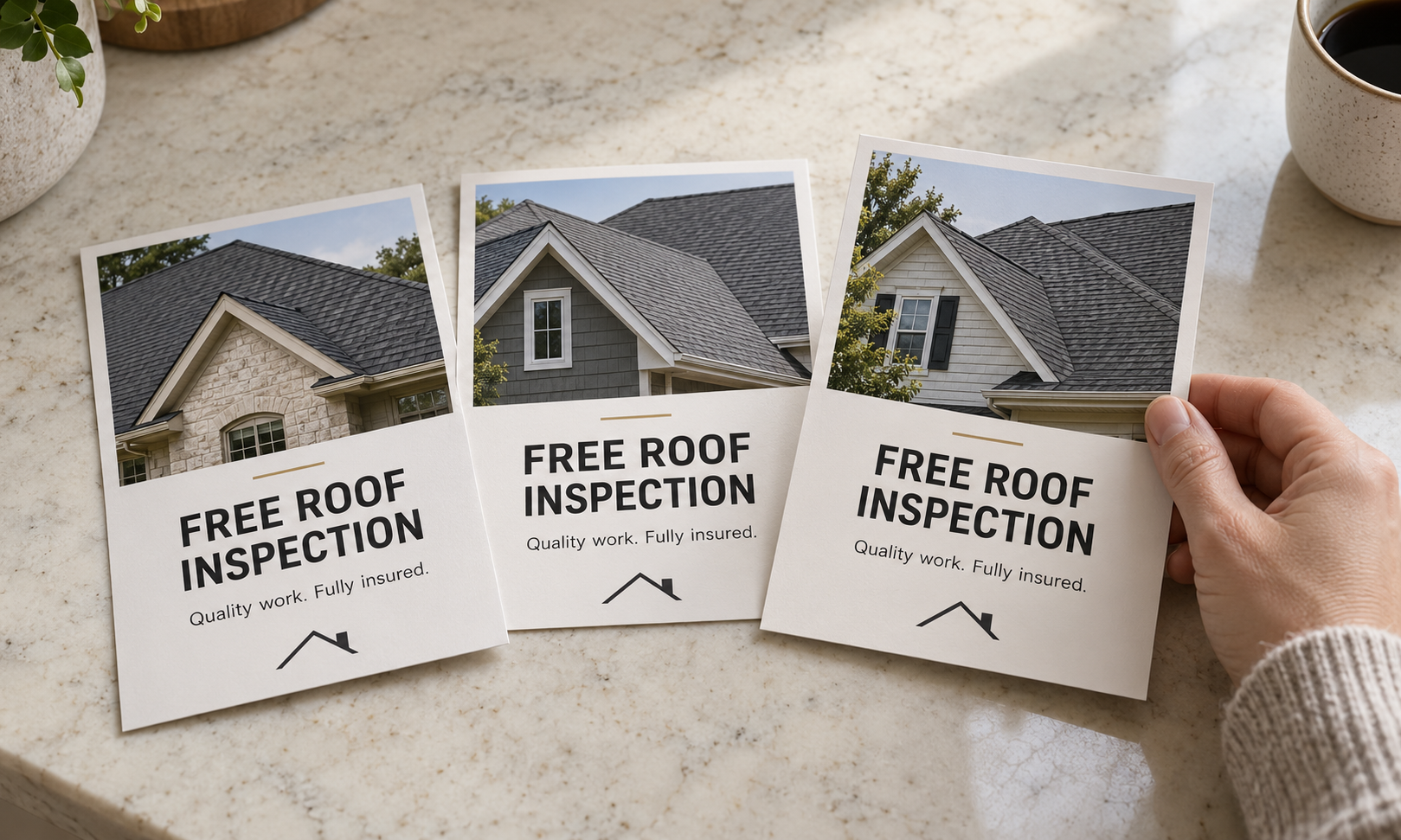 Three near identical roofing adverts side by side.
