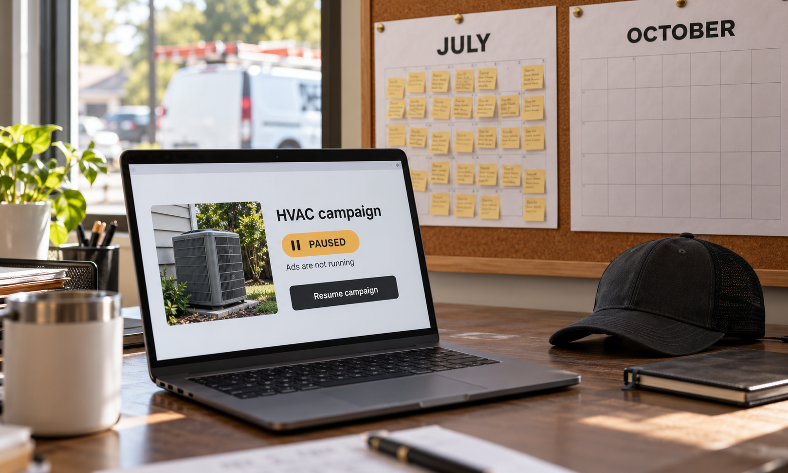 An advertising account paused during a busy month.
