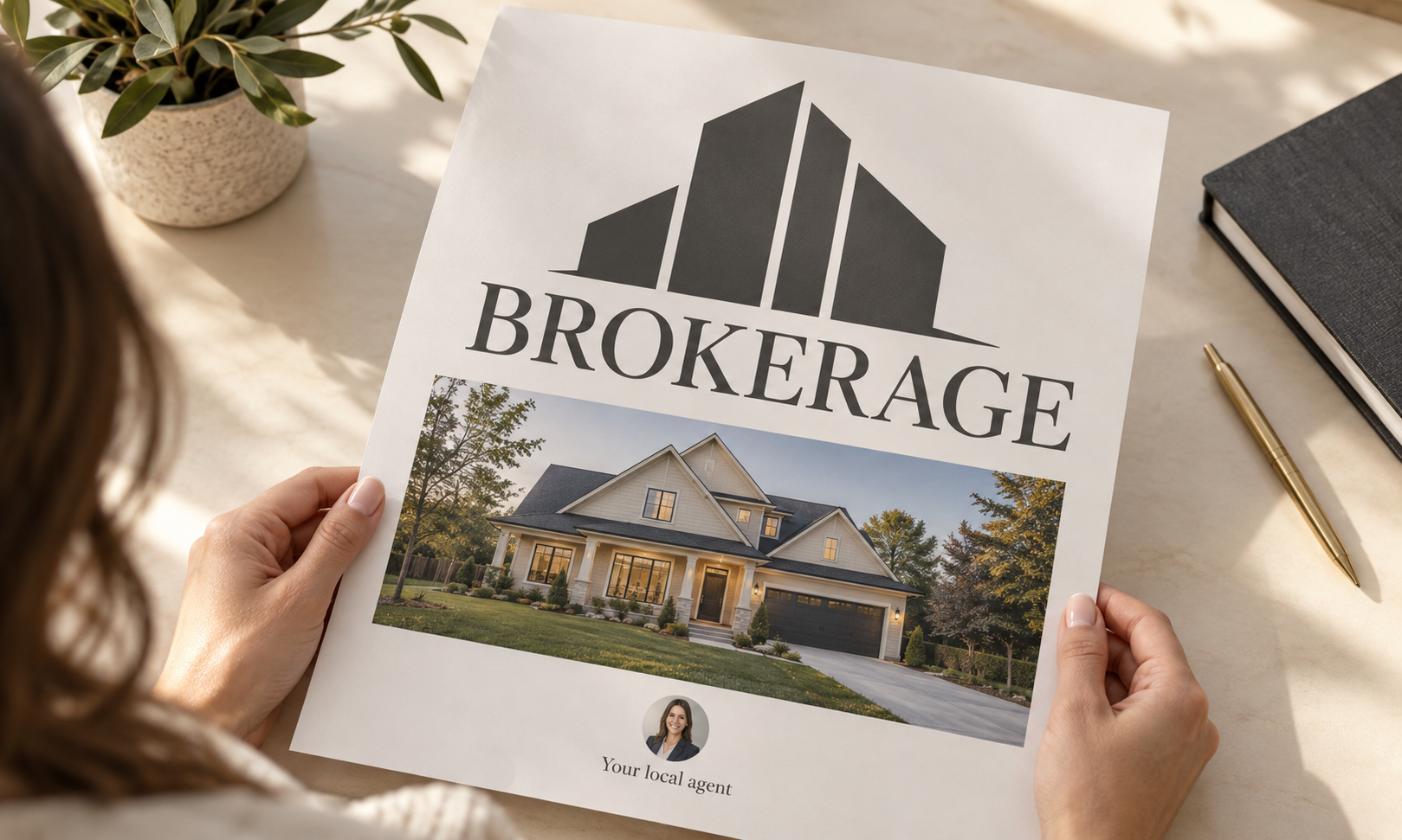 A brokerage logo dominating an agent's own advert.
