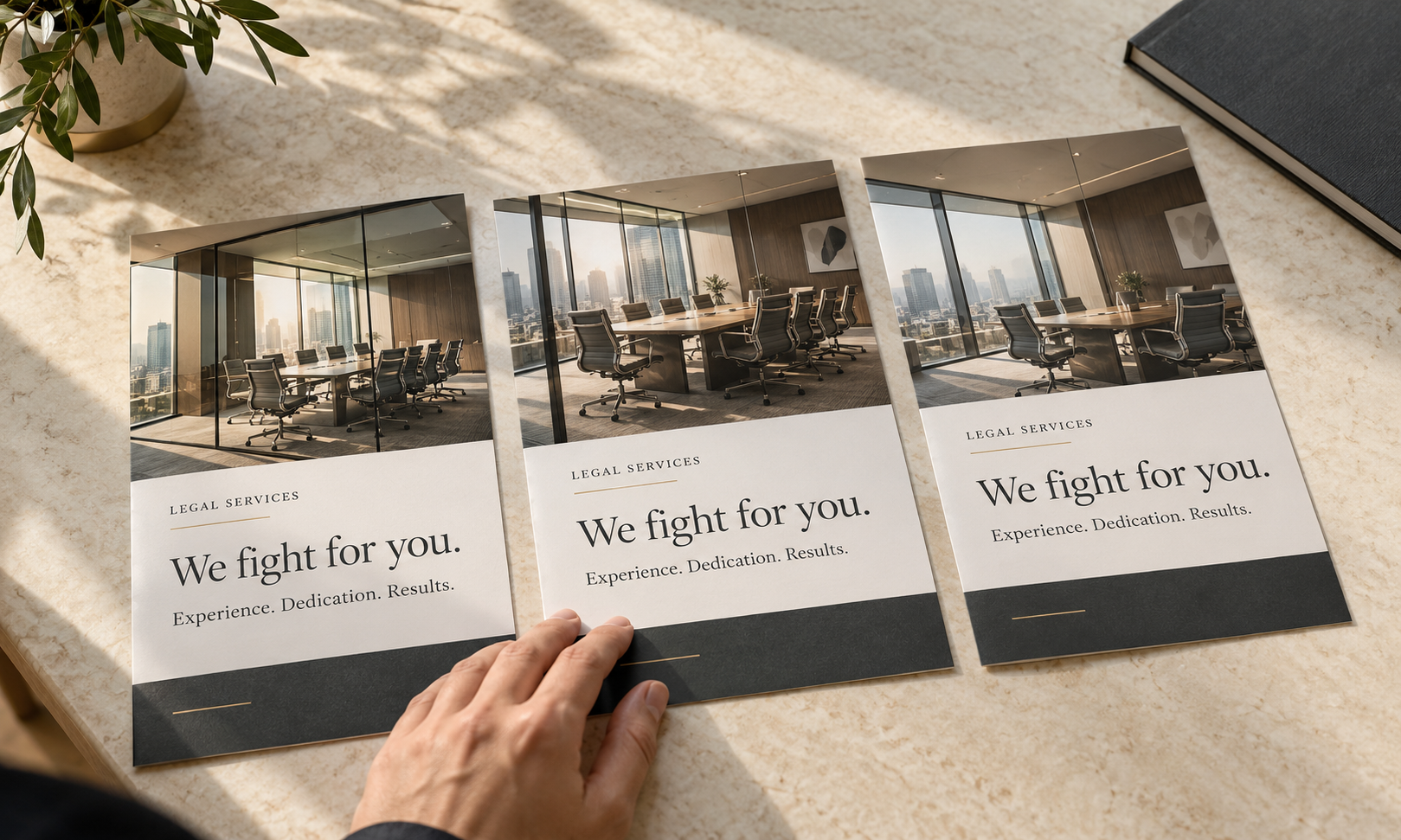 Three near identical law firm adverts side by side.