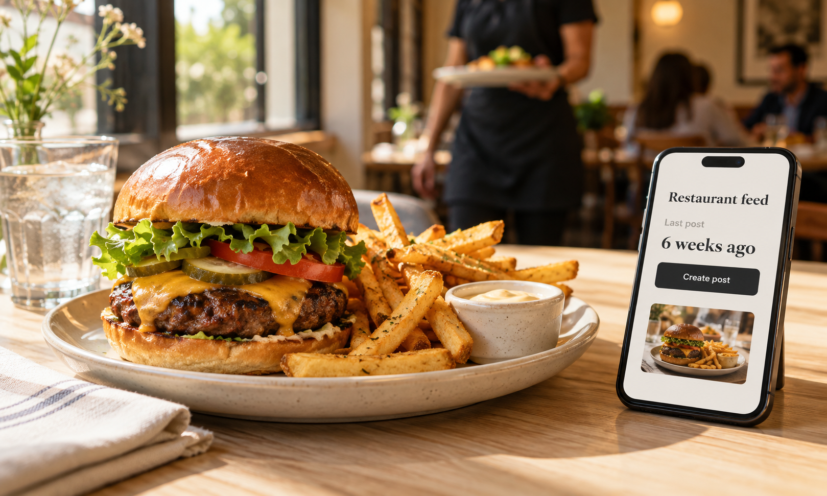 A plated dish being photographed on a phone.