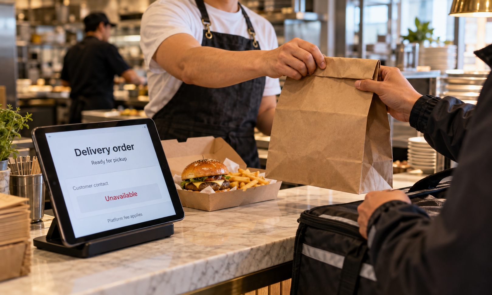 A delivery app order, illustrating a customer the restaurant never owns.